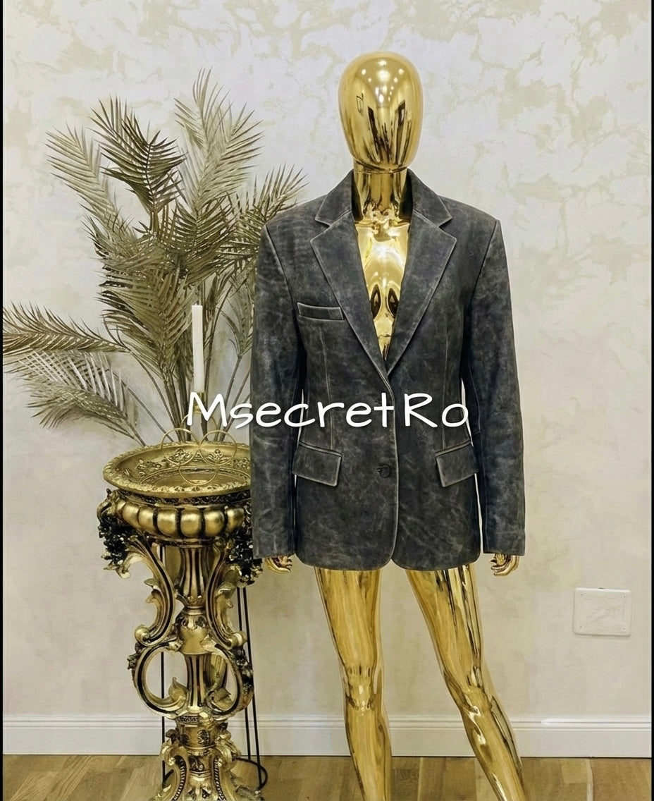 Oversized genuine leather jacket