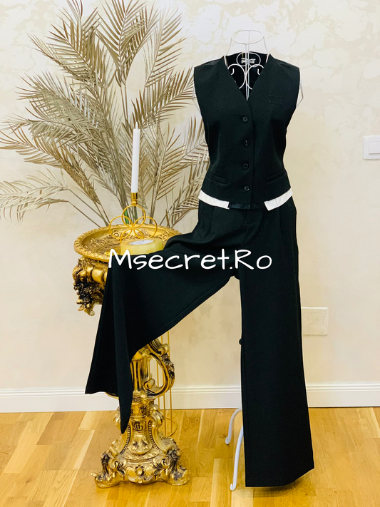 Compleu negru cu vesta si pantaloni