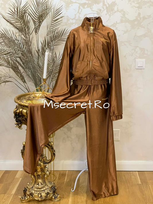 Compleu maro sport– trening elegant cu pantaloni largi