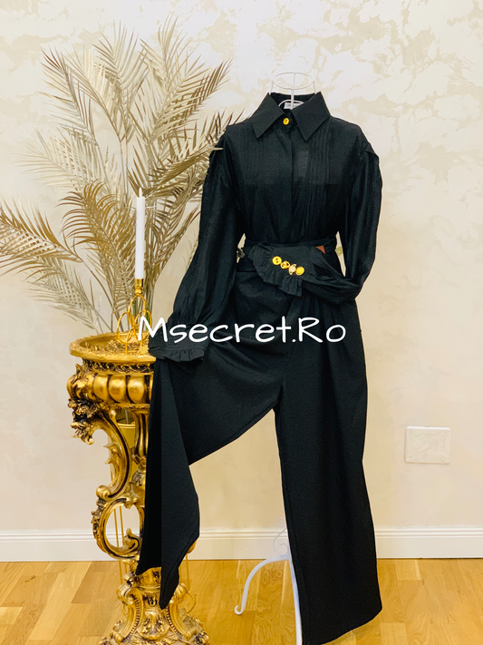 Camasa neagra din in si matase