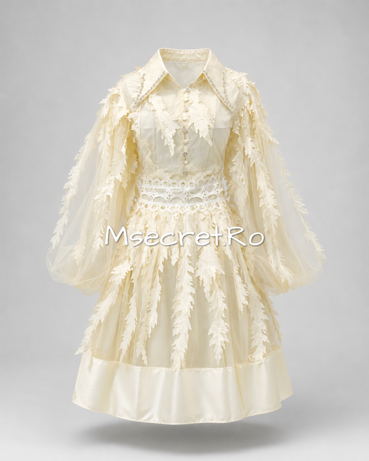 Rochie ivory midi cu pietre si model 3D