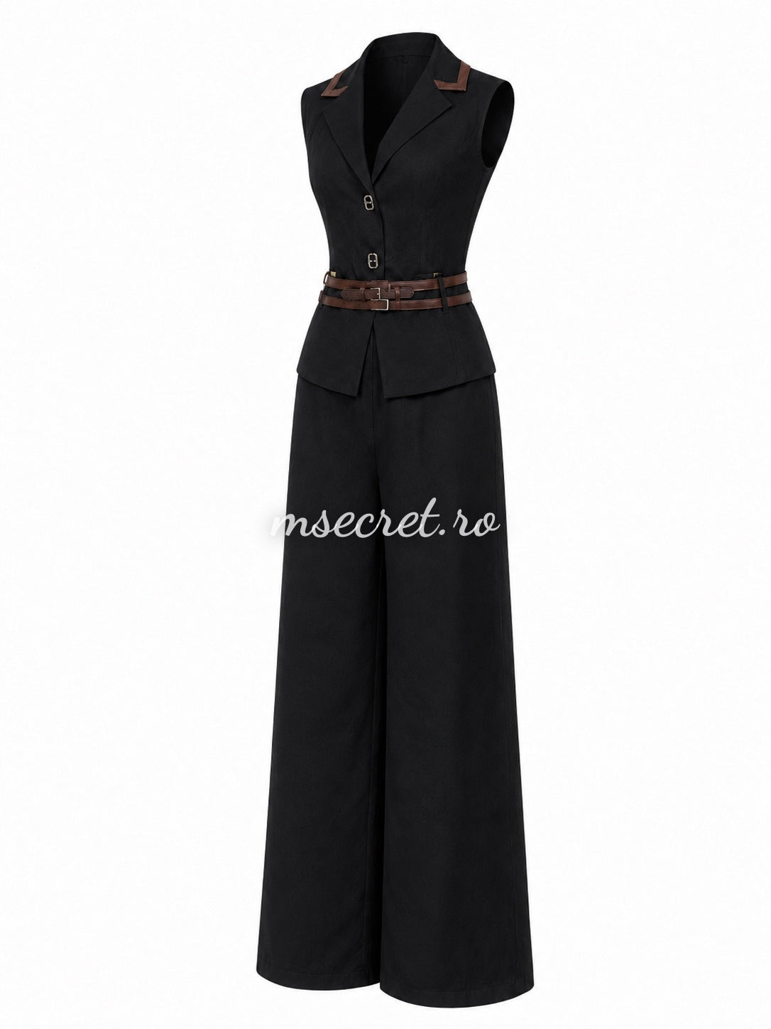 Compleu din in negru cu pantaloni palazzo