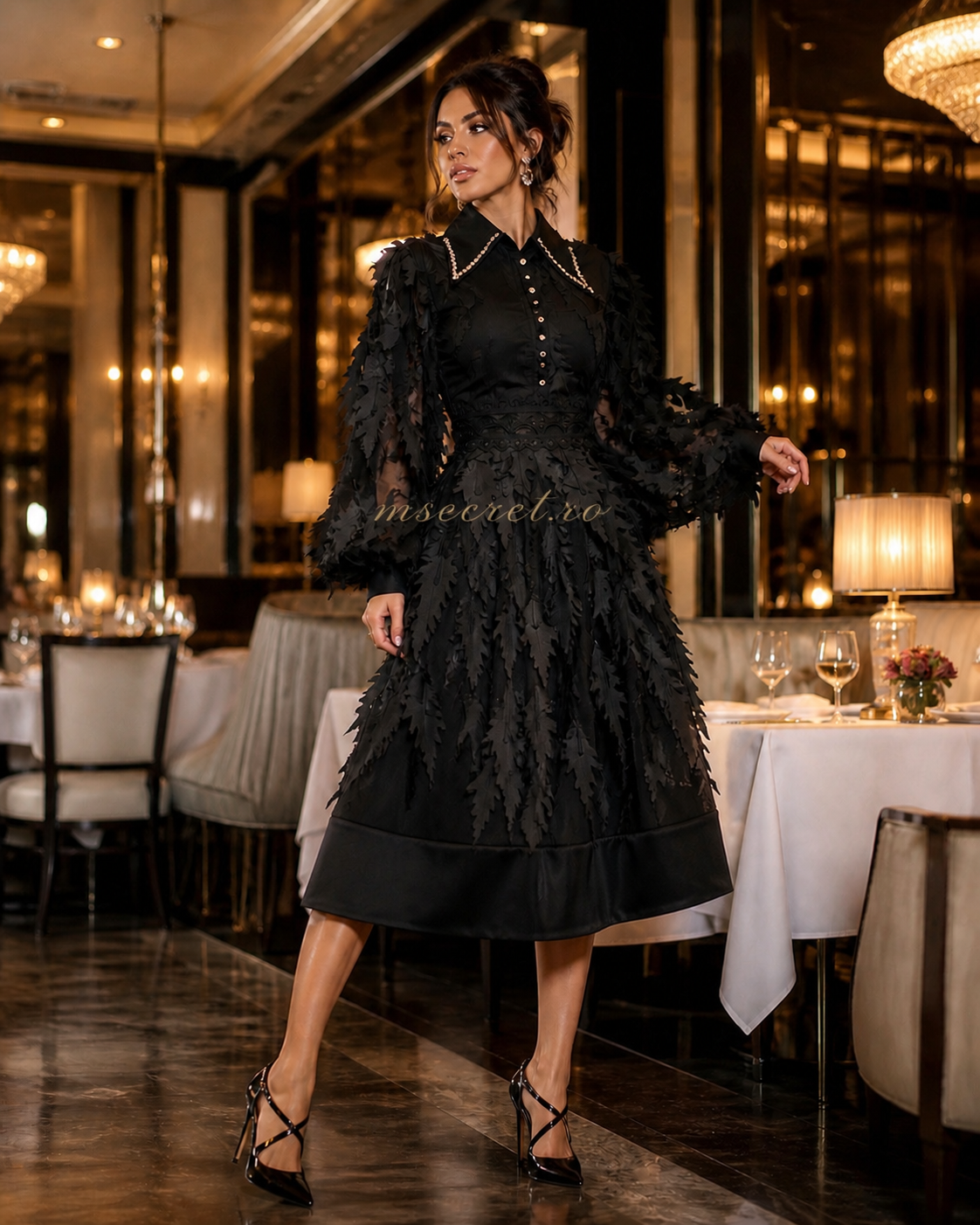 Rochie neagra midi cu pietre
