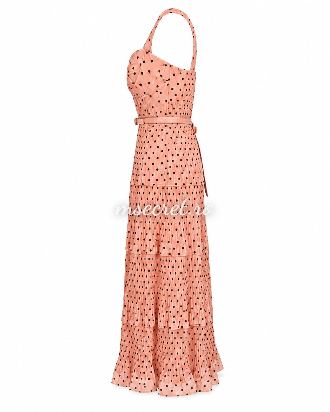Rochie midi din in roz cu buline