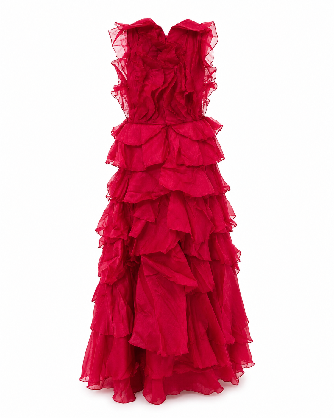 Rochie visinie elegantă cu volane din organza