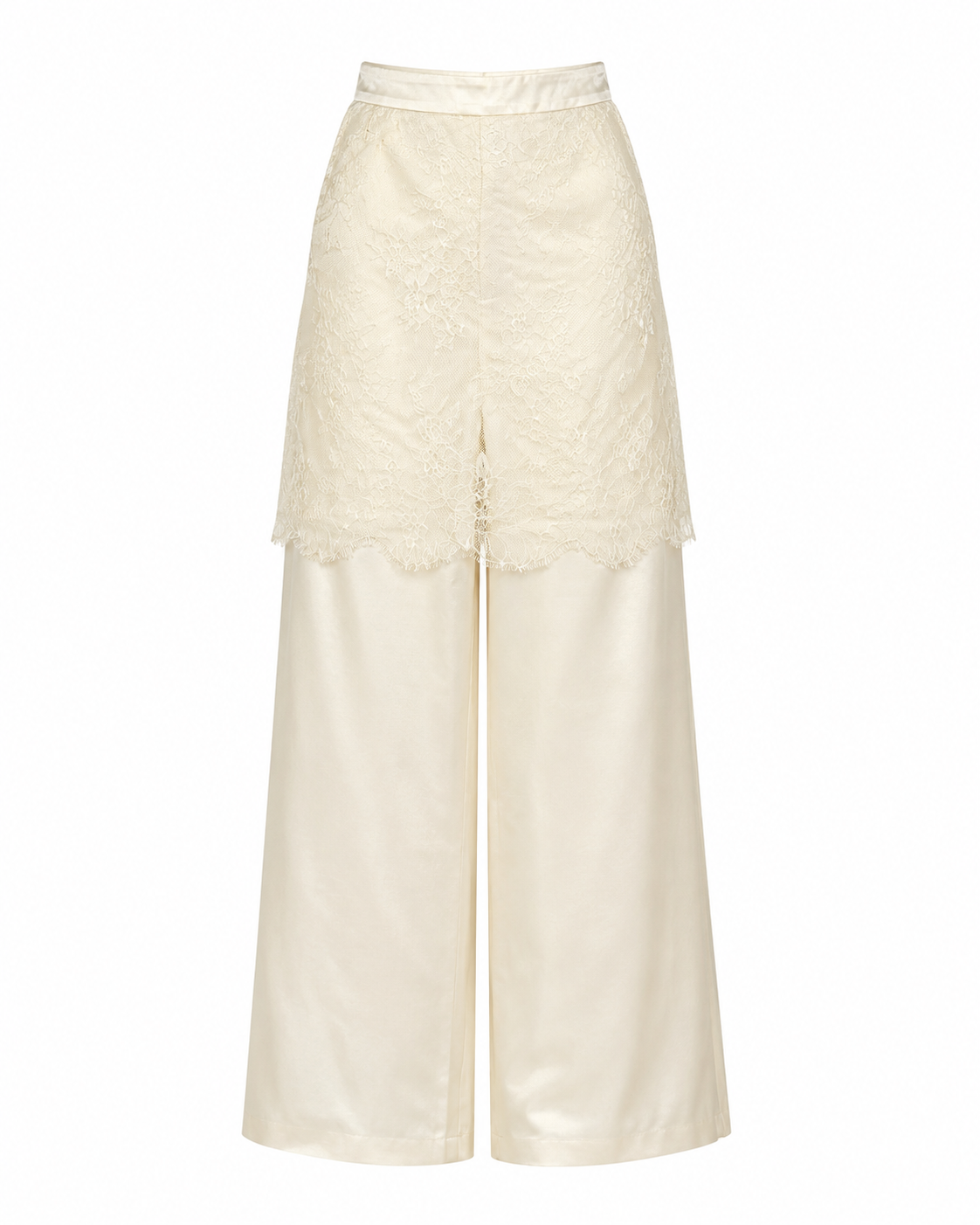 Cream elegant trousers with lace overlay