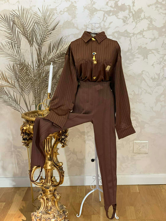 Camasa maro cu detalii aurii