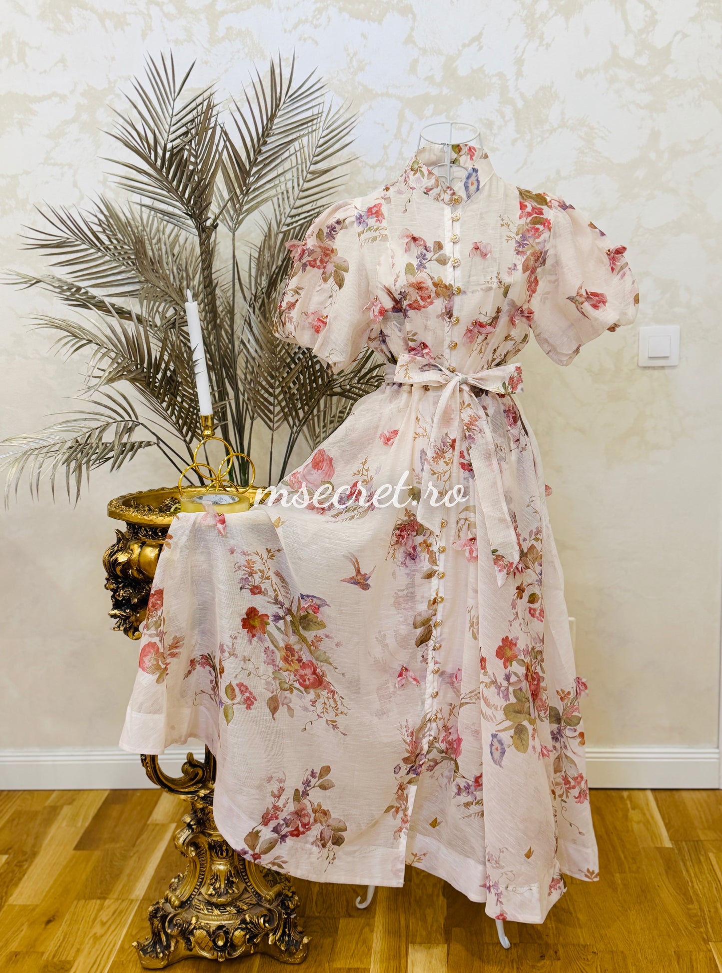 Rochie eleganta din in cu imprimeu floral romantic
