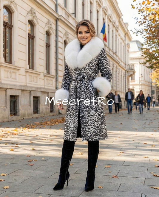 Printed waterproof jacket with natural fur