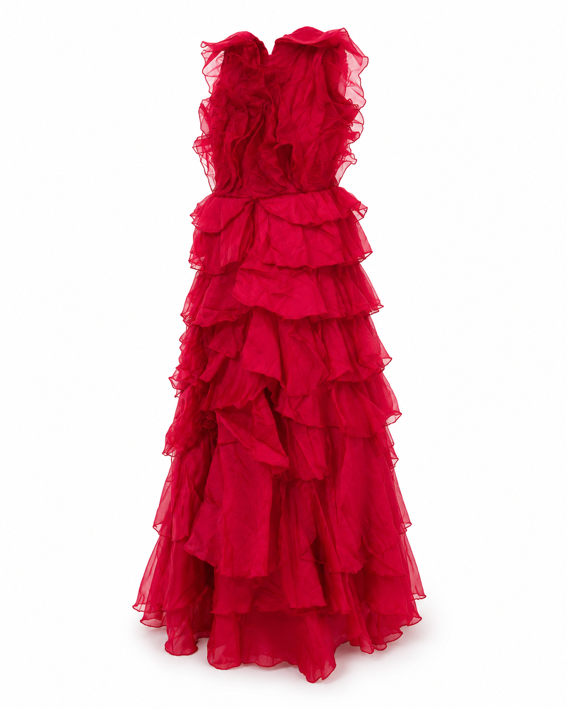 Rochie visinie elegantă cu volane din organza