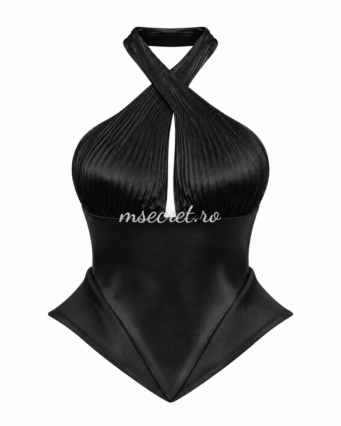 Corset negru elegant satinat – top cu croială sculpturală