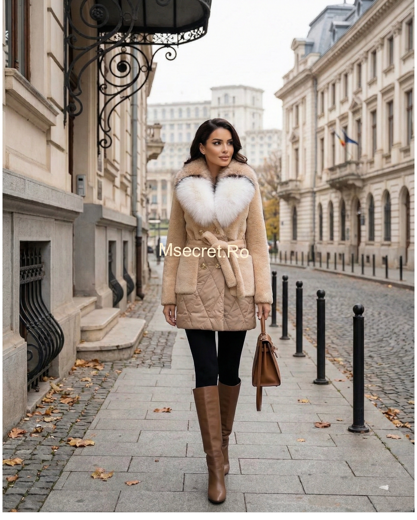 Jacket with fox fur, alcantara, and quilted inserts