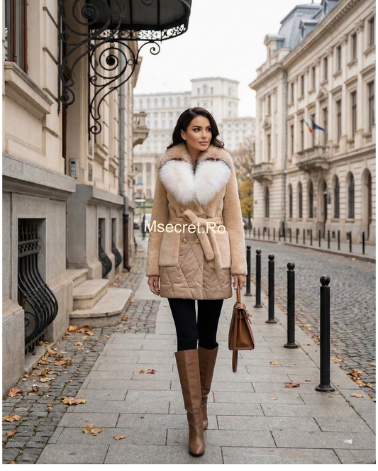 Jacket with fox fur, alcantara, and quilted inserts