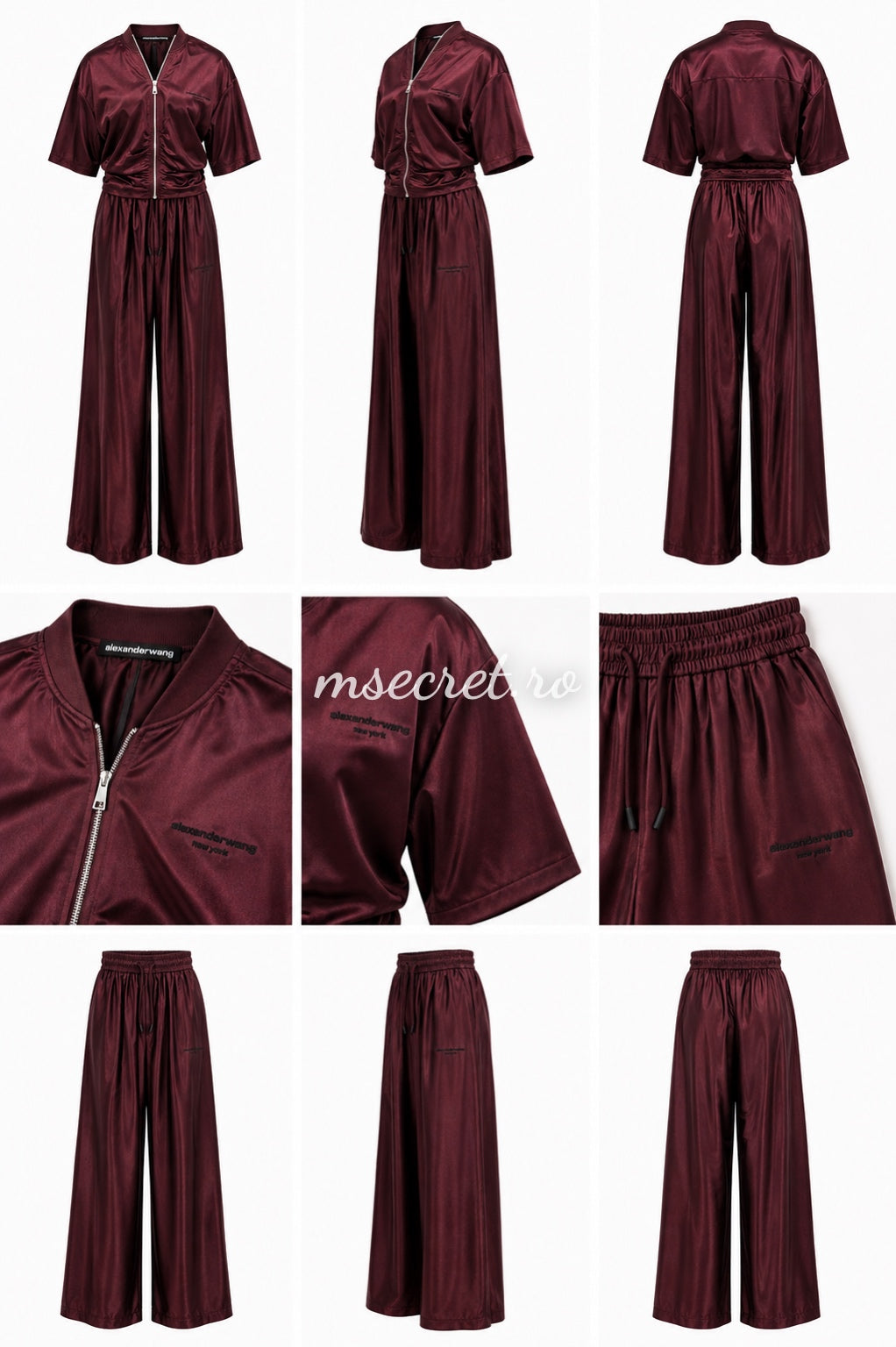 Compleu burgundy cu pantaloni palazzo