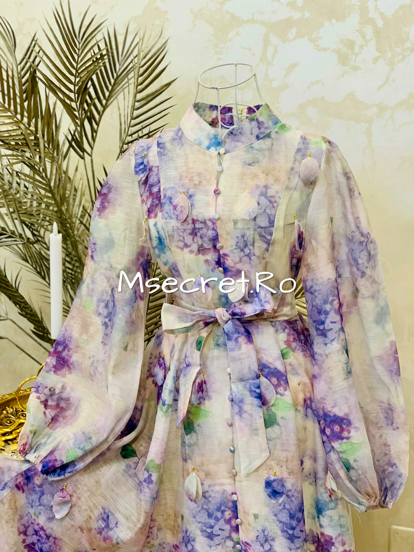 Rochie mov din in cu imprimeu floral