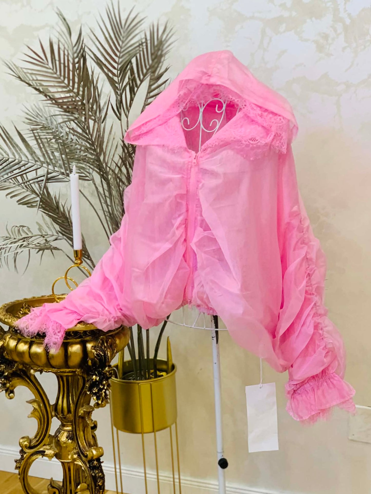 Pink jacket with lace and hood