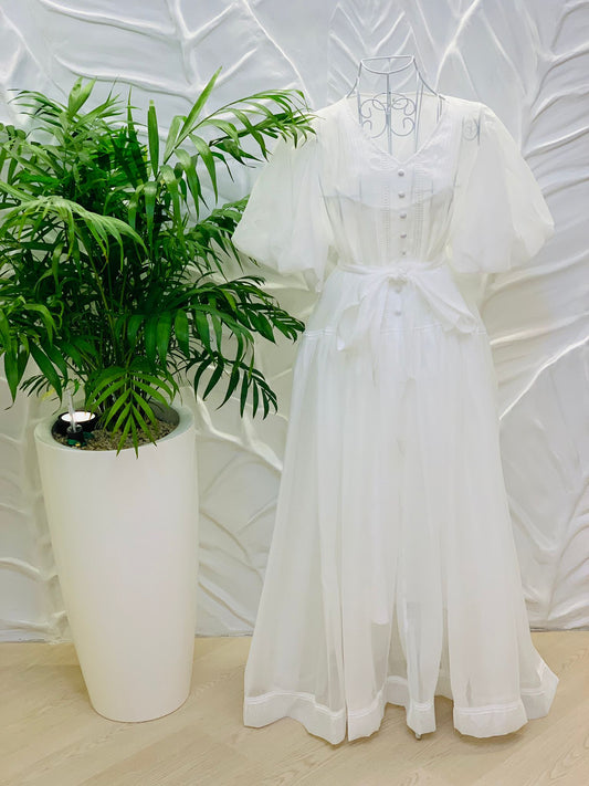 Rochie midi din in si matase Roza