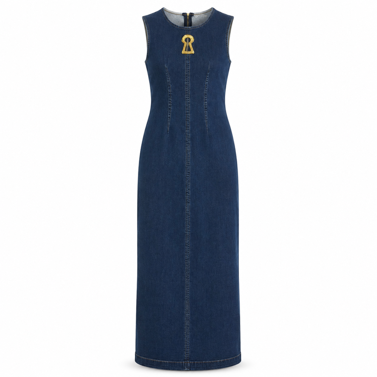 Rochie lunga din denim cu detaliu auriu