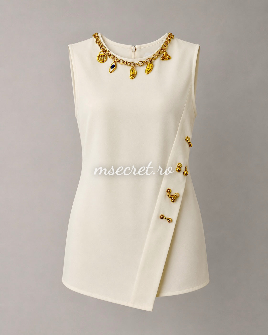 Compleu crem cu top accesorizat si pantaloni palazzo