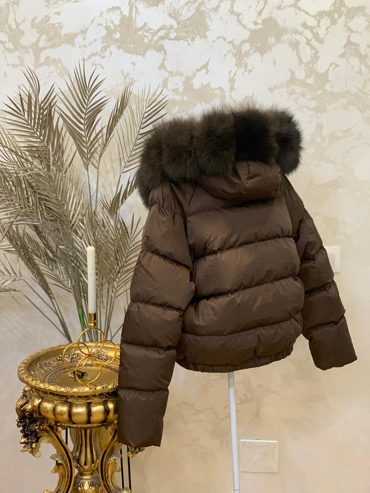 Geaca cu guler de blana de vulpe umpluta cu puf