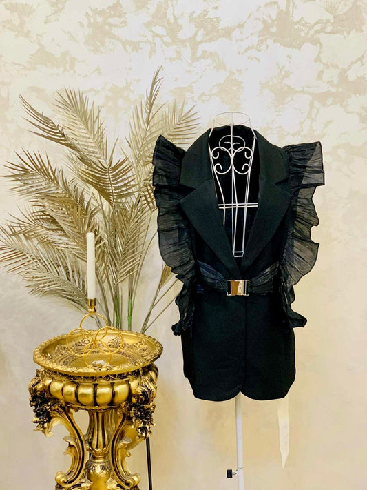 Vesta neagra cu maneci bufante