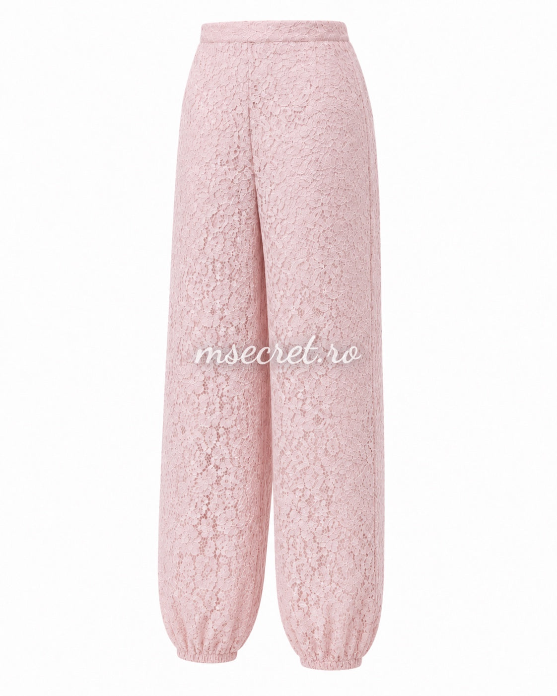 Pink lace trousers with a loose fit