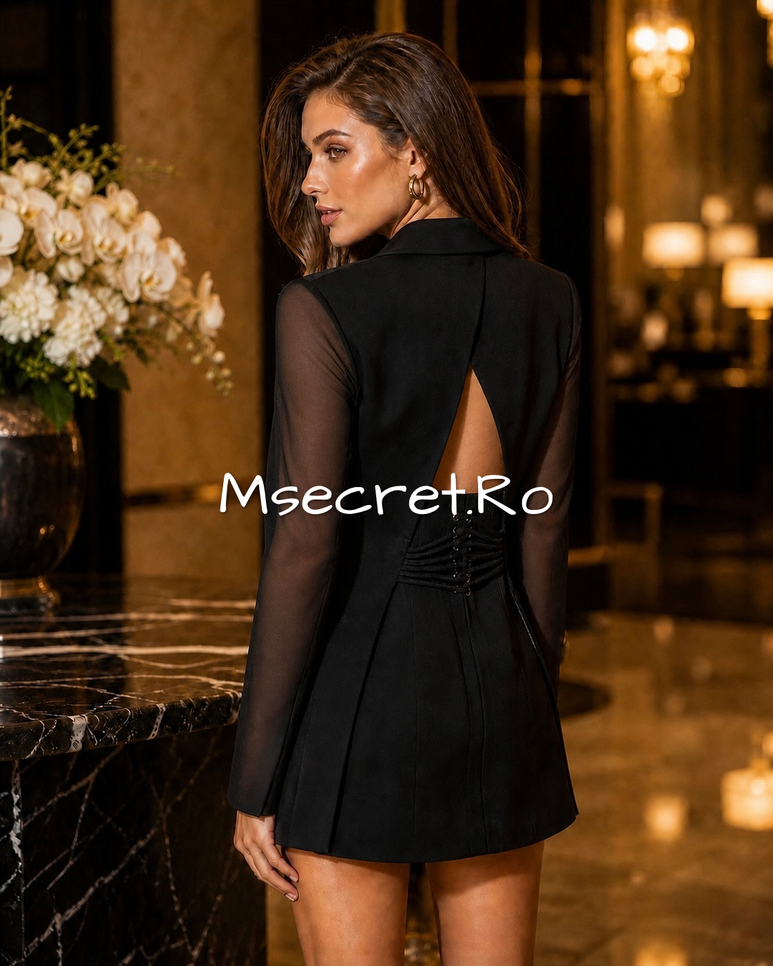 Black blazer with sheer sleeves