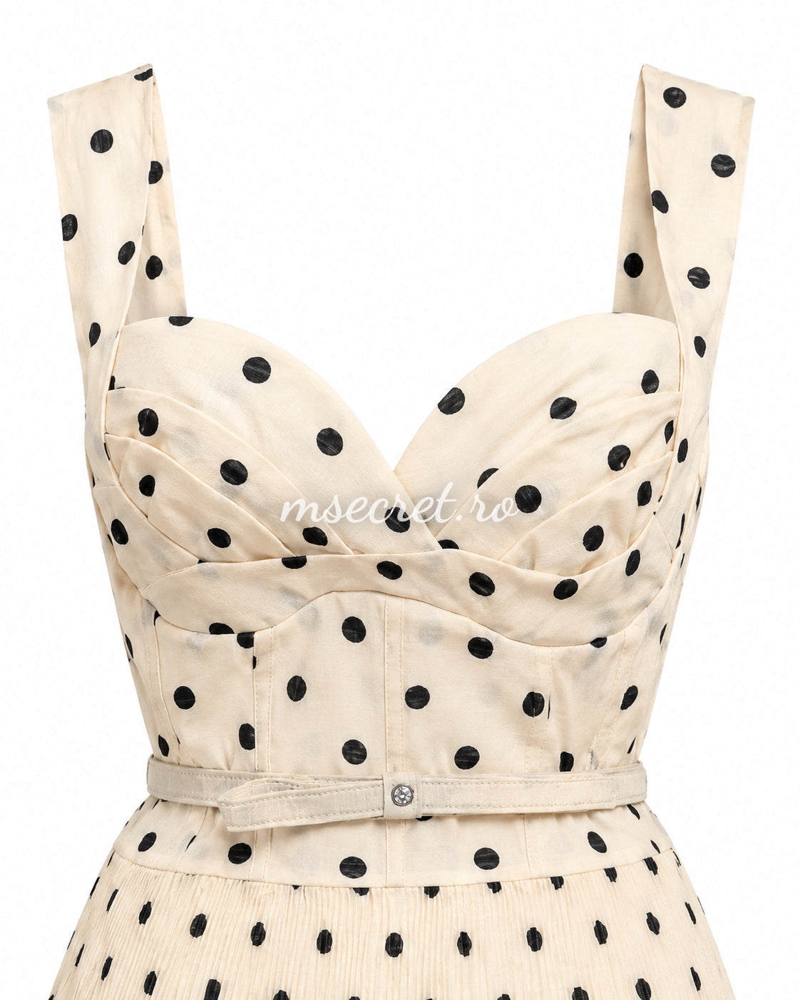 Rochie midi din in ivory cu buline