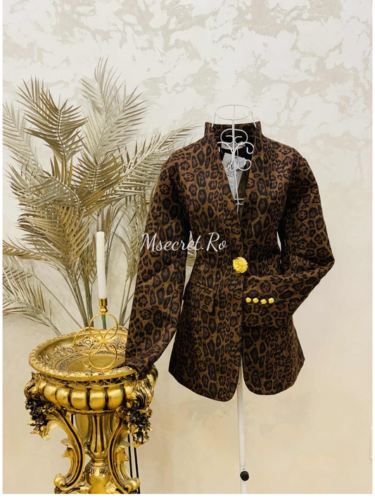 Sacou elegant animal print cu nasturi aurii