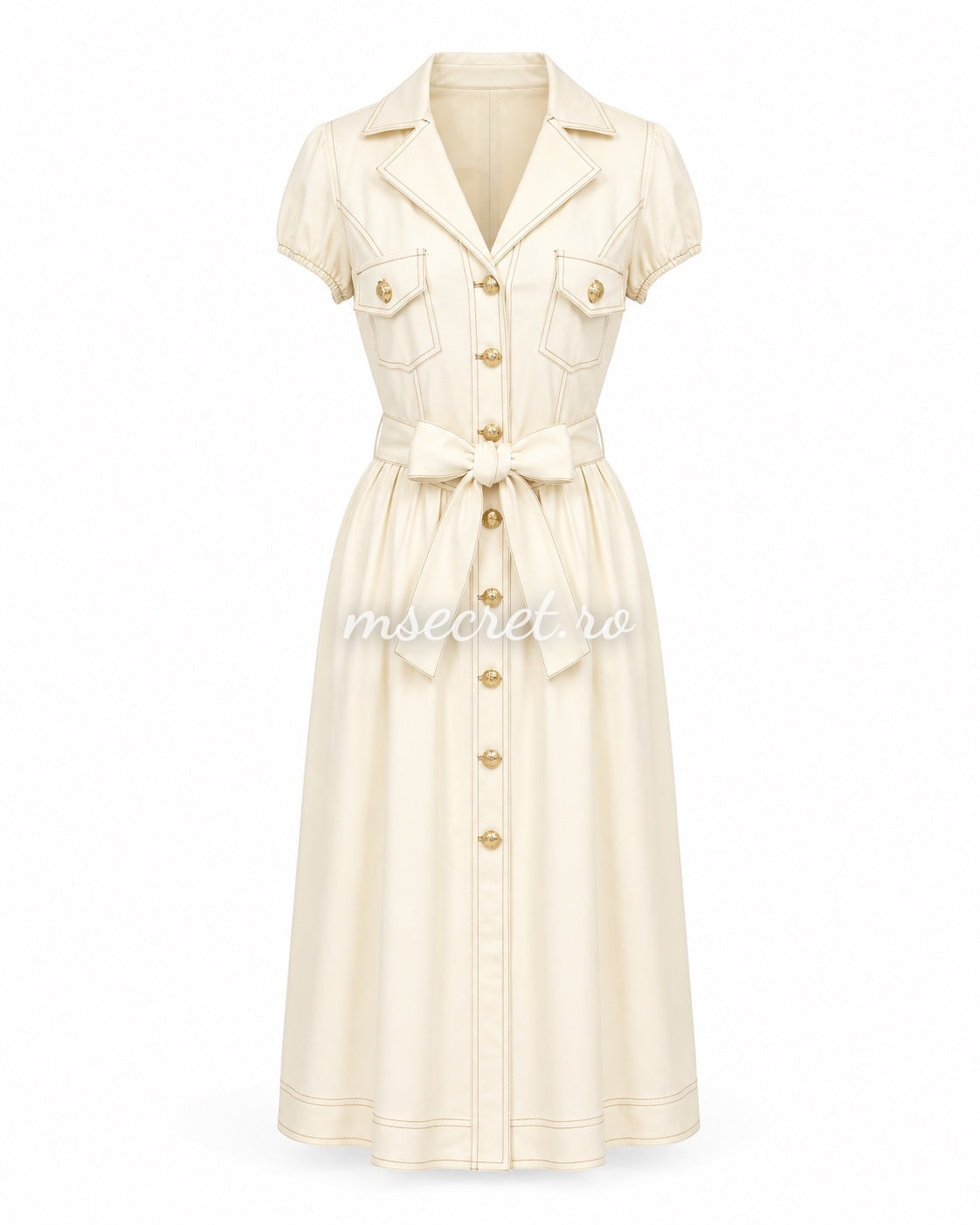 Rochie midi ivory din denim cu nasturi aurii