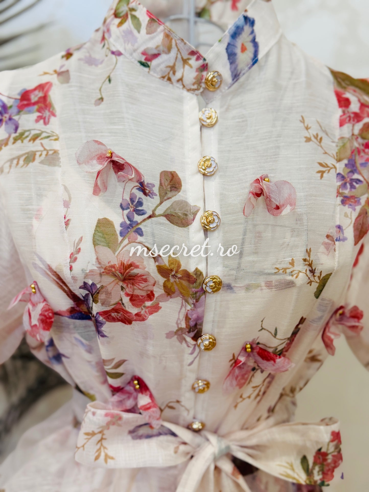 Rochie eleganta din in cu imprimeu floral romantic