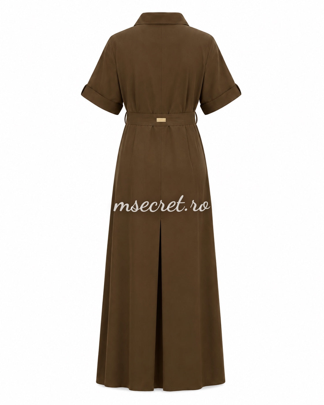 Rochie maro din in cu cordon in talie