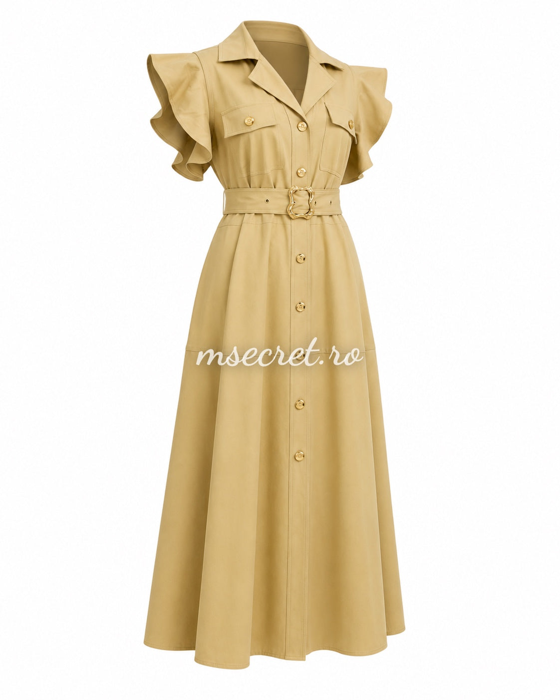 Rochie bej midi cu volane si cordon