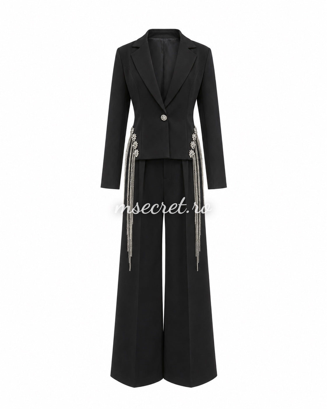 Elegant black suit with a jacket and flared trousers