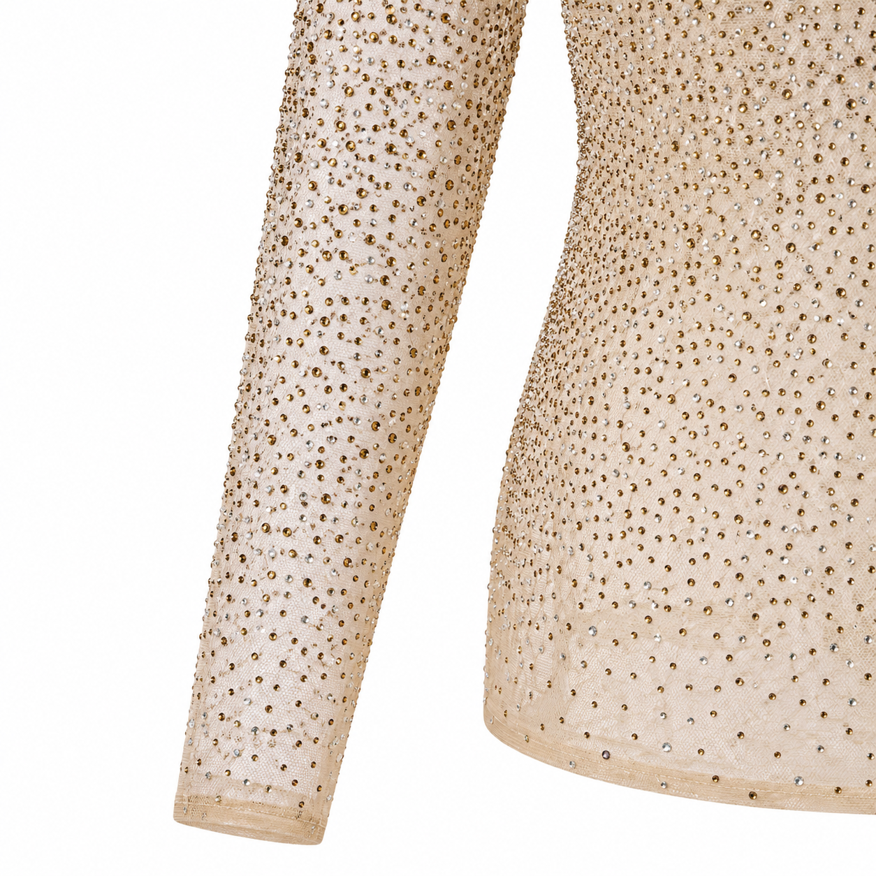 Elegant tulle blouse with gold and silver crystals