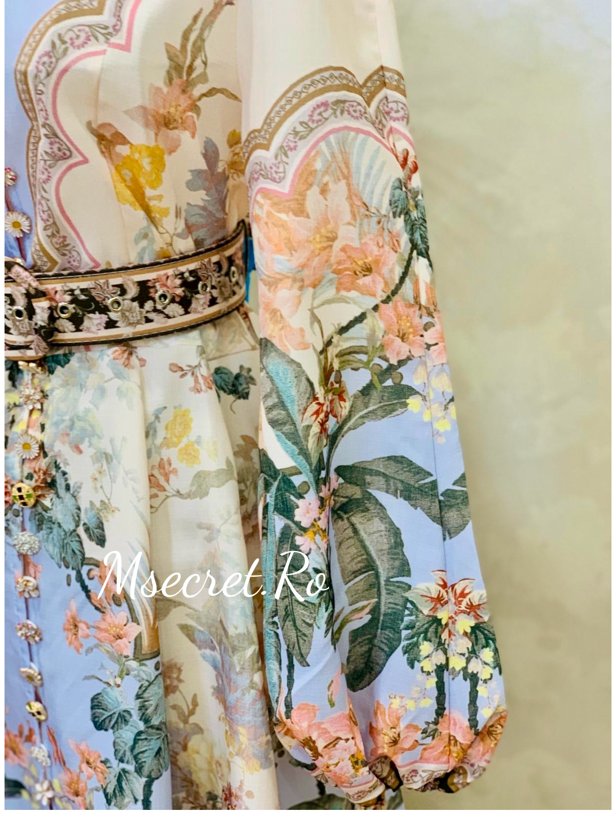 Rochie midi din in cu maneca lunga Palm