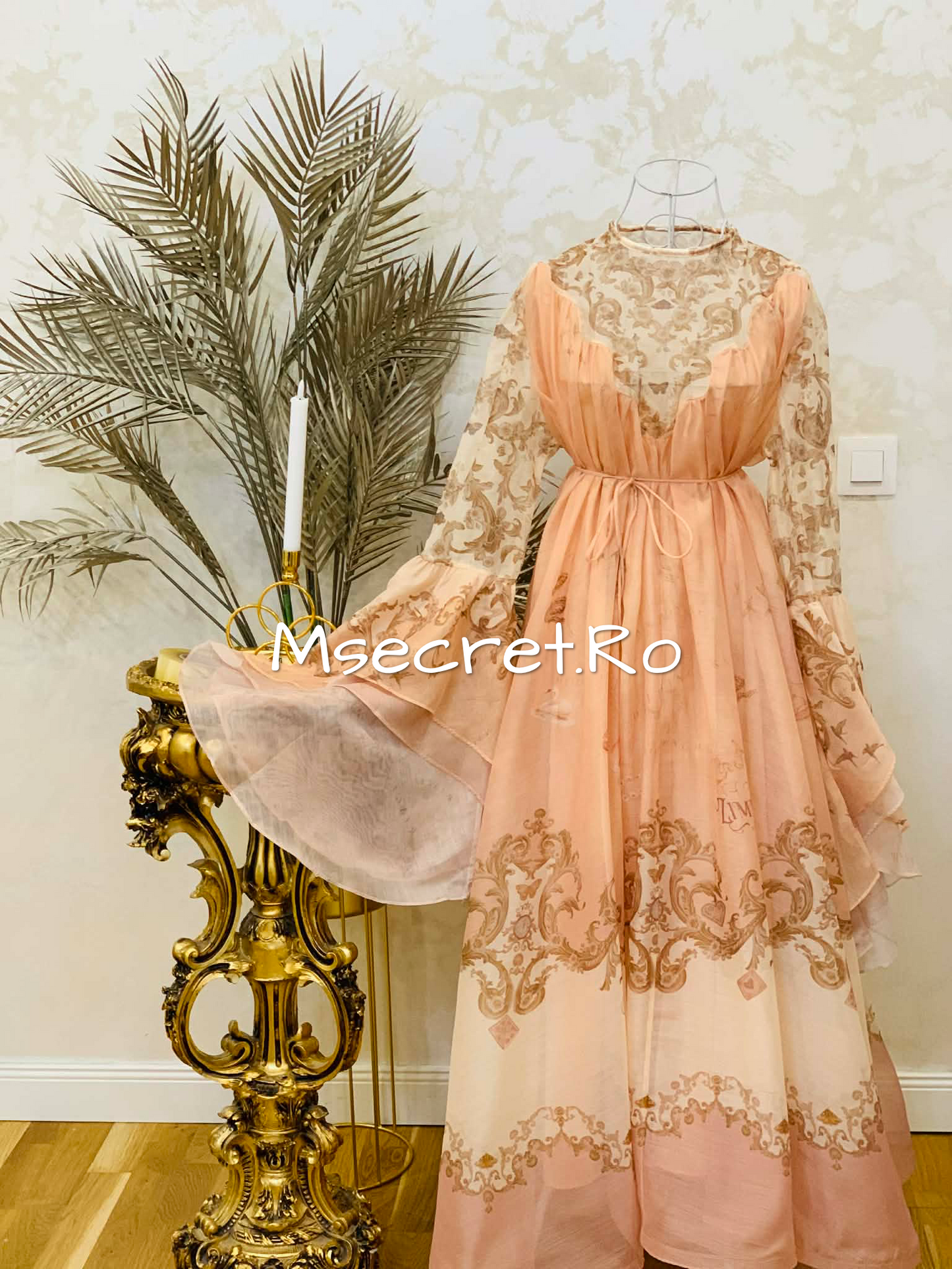 Long linen dress with baroque print