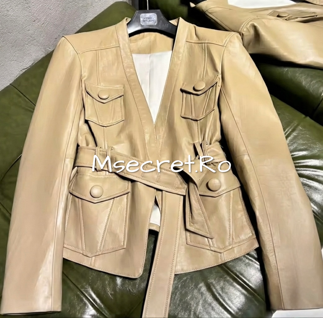 Geaca din piele naturala bej Dina