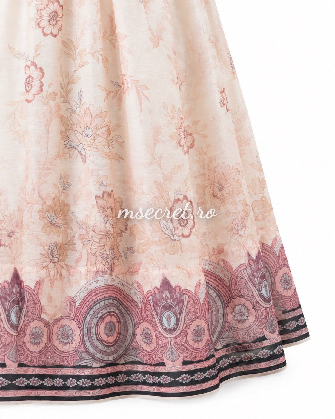 Pink floral print linen midi dress