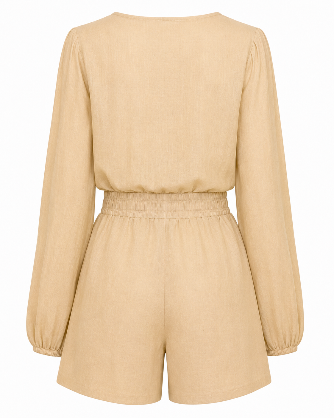 Compleu bej din in cu bluza brodata si pantaloni scurti