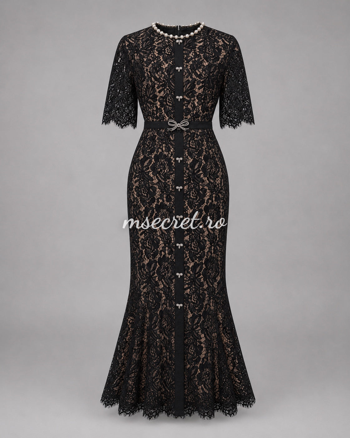 Black lace dress with beaded details