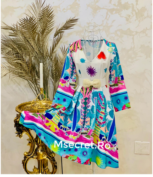 Rochie midi cu imprimeu tropical