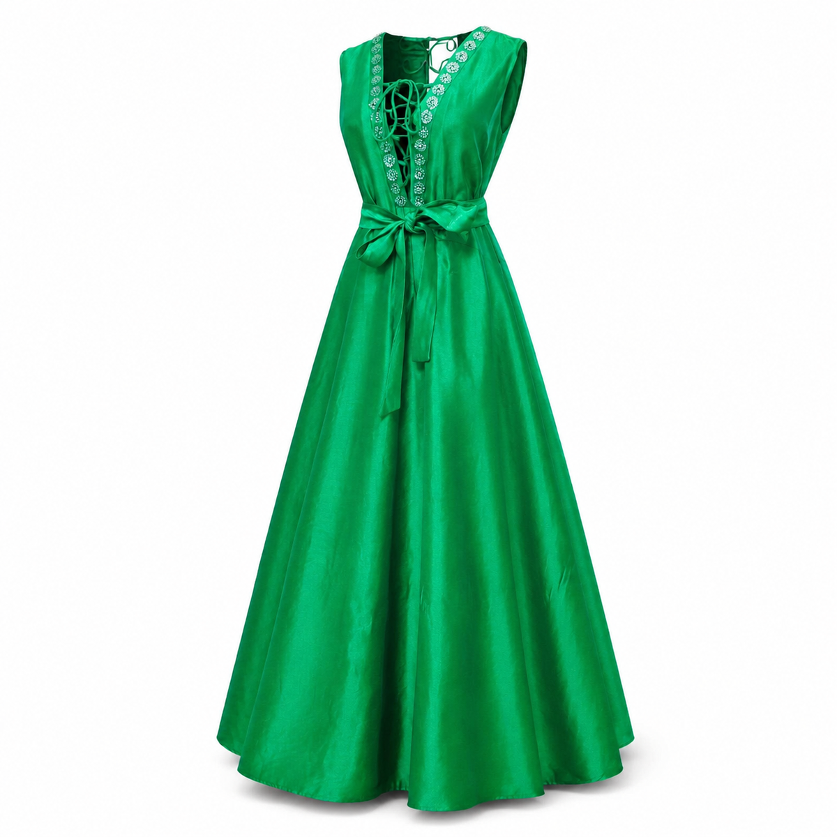 Emerald green long dress with stones