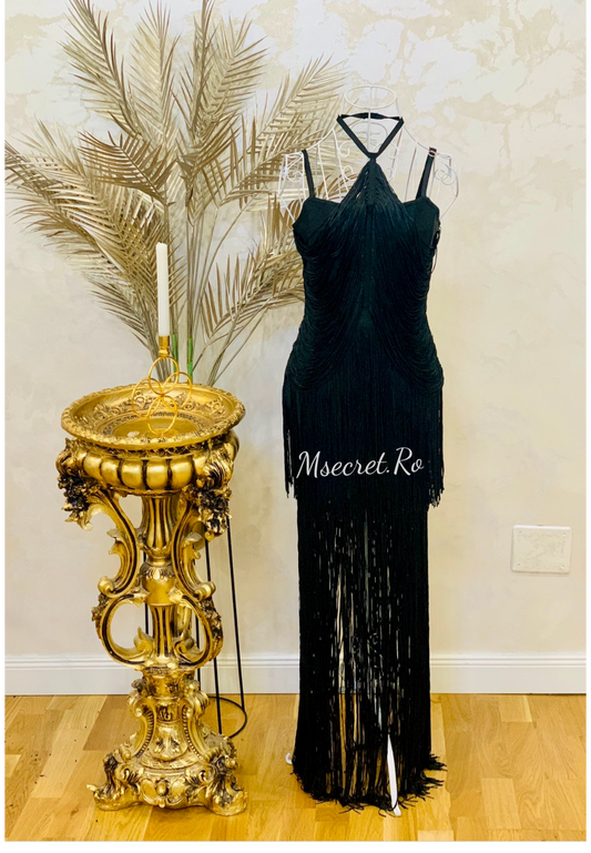 Rochie neagra cu franjuri