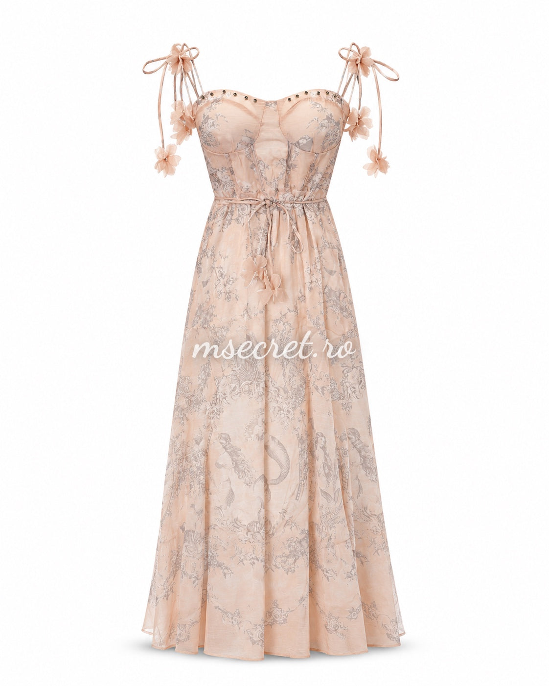 Long beige linen dress with corset and adjustable straps