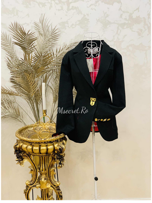 Sacou elegant negru cu nasturi aurii