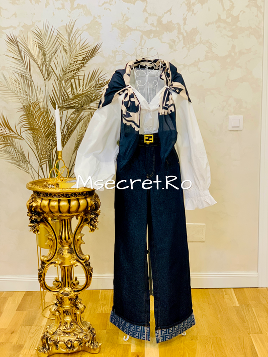 Camasa din bumbac cu esarfa