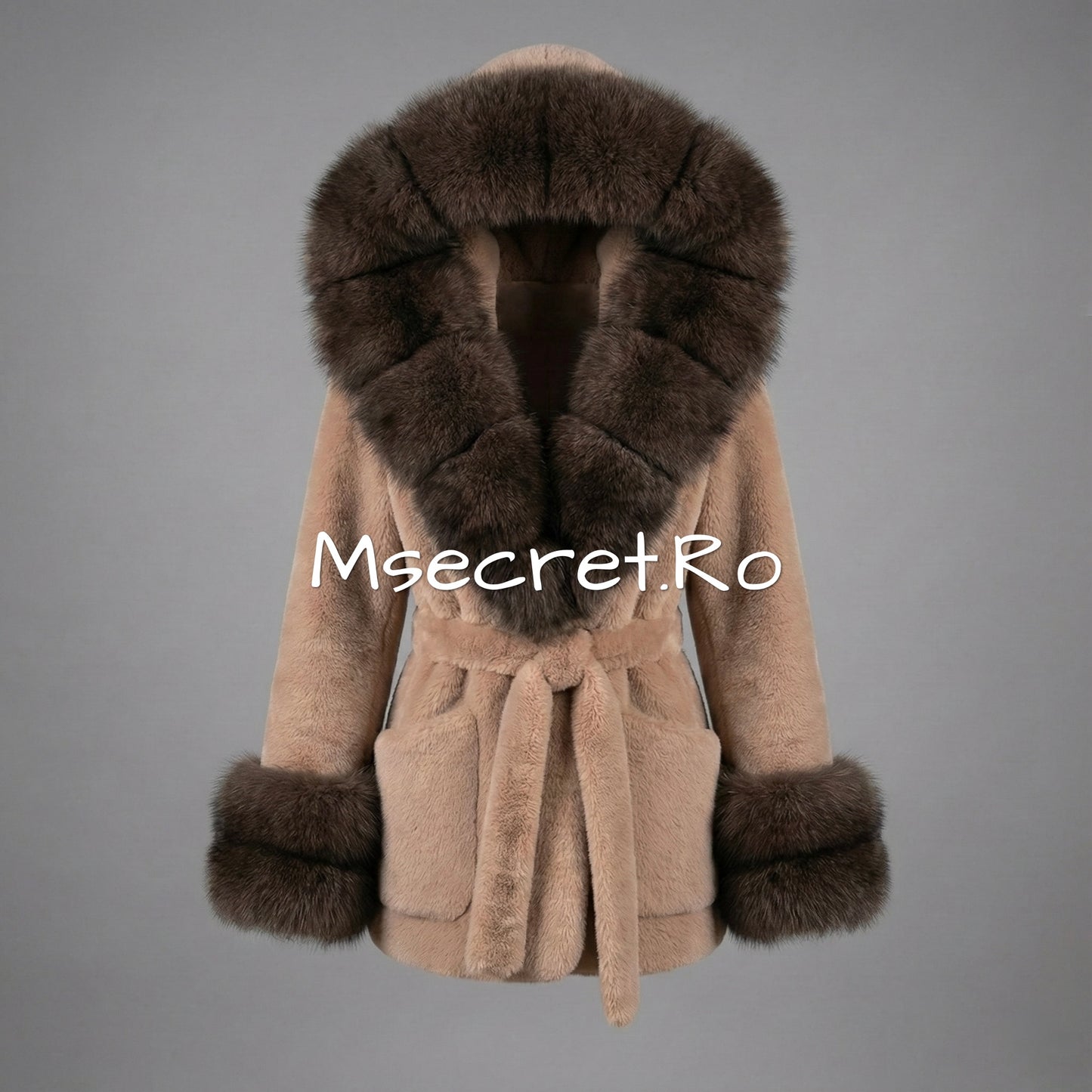 Alcantara fur coat with natural fox collar and cuffs