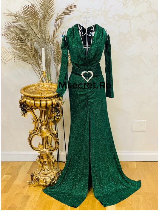 Rochie verde lunga cu trena