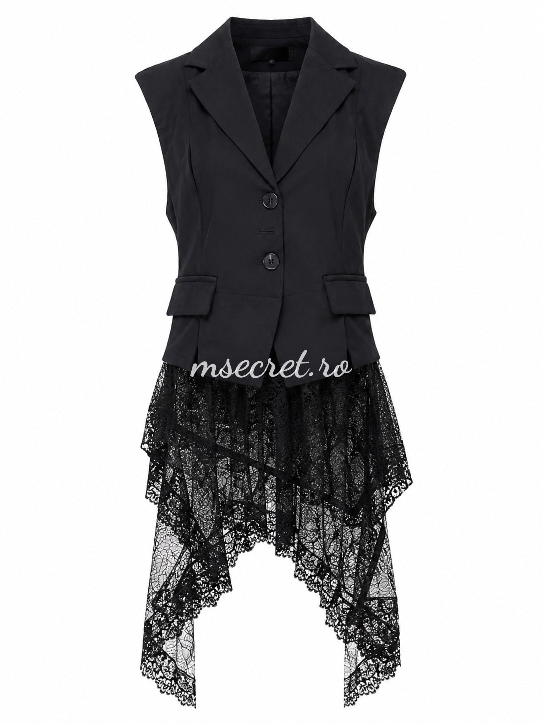 Vesta neagra eleganta cu dantela asimetrica